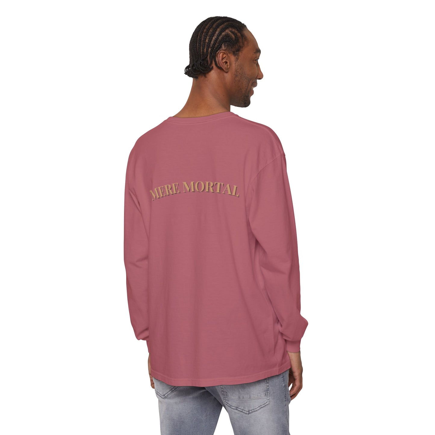 Mere Mortal Long Sleeve Tee — Surreal Collage Portrait Graphic