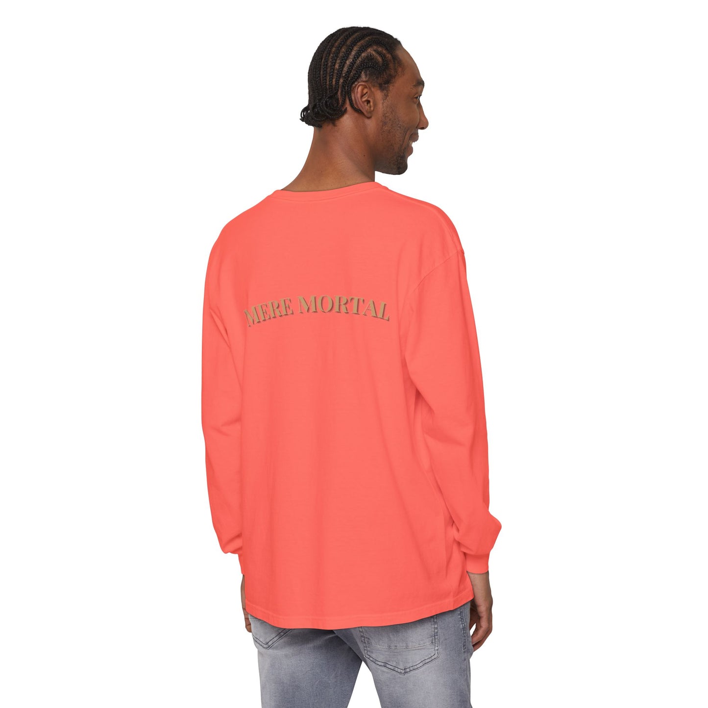 Mere Mortal Long Sleeve Tee — Surreal Collage Portrait Graphic