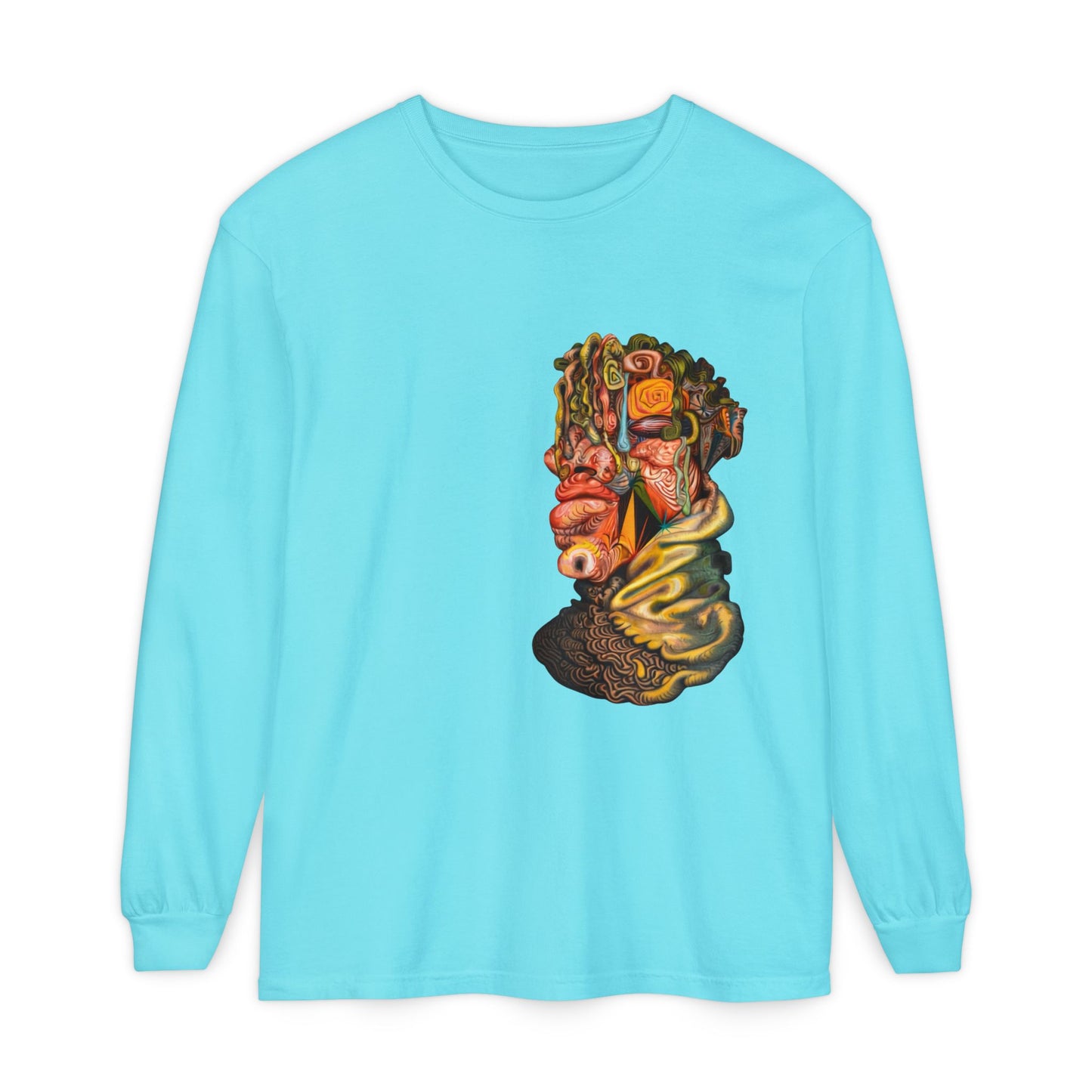 Mere Mortal Long Sleeve Tee — Surreal Collage Portrait Graphic