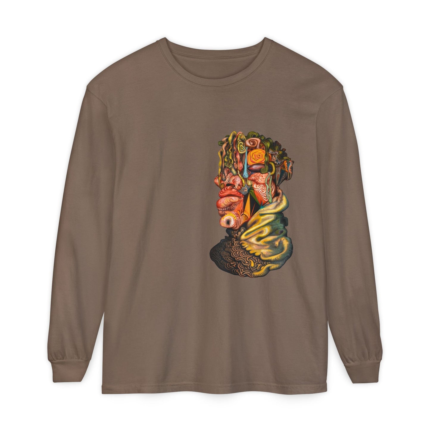 Mere Mortal Long Sleeve Tee — Surreal Collage Portrait Graphic