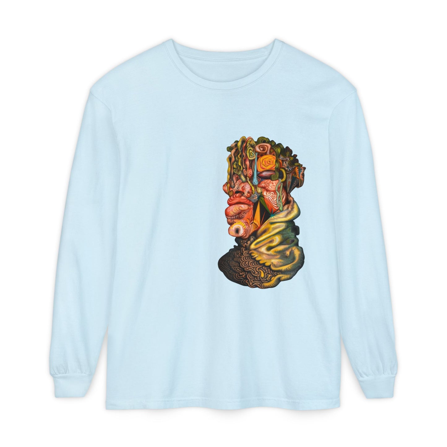 Mere Mortal Long Sleeve Tee — Surreal Collage Portrait Graphic