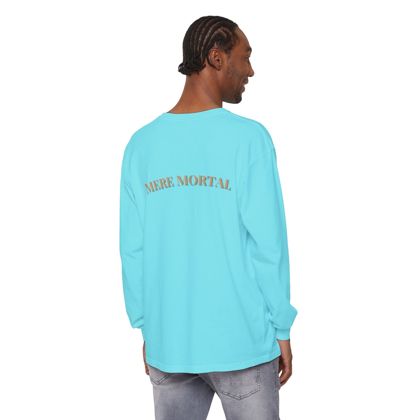 Mere Mortal Long Sleeve Tee — Surreal Collage Portrait Graphic