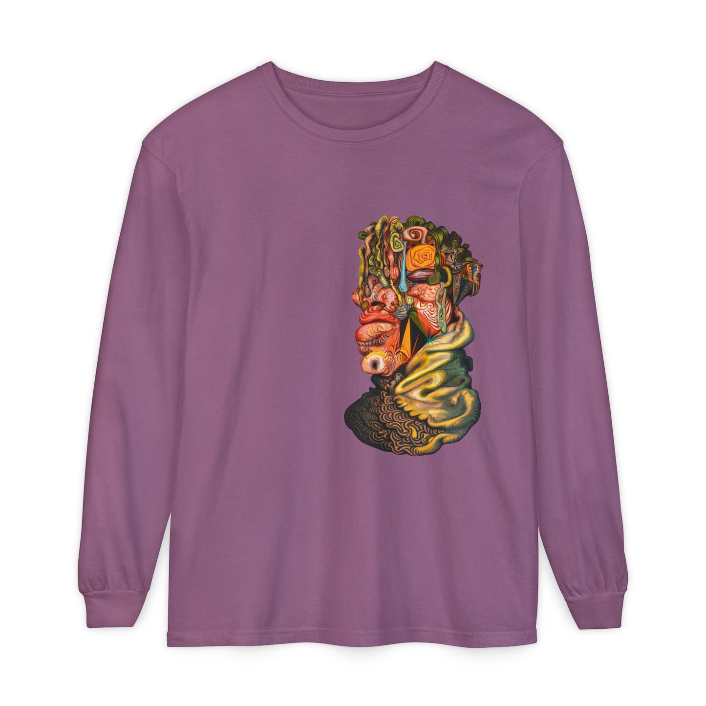 Mere Mortal Long Sleeve Tee — Surreal Collage Portrait Graphic