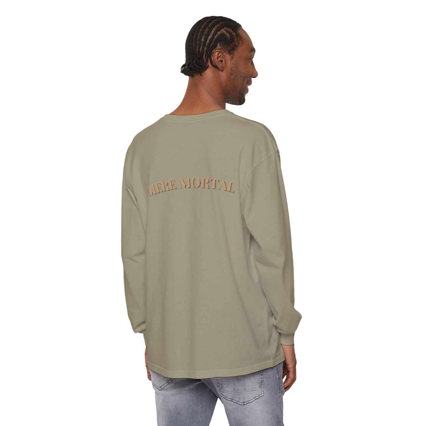 Mere Mortal Long Sleeve Tee — Surreal Collage Portrait Graphic