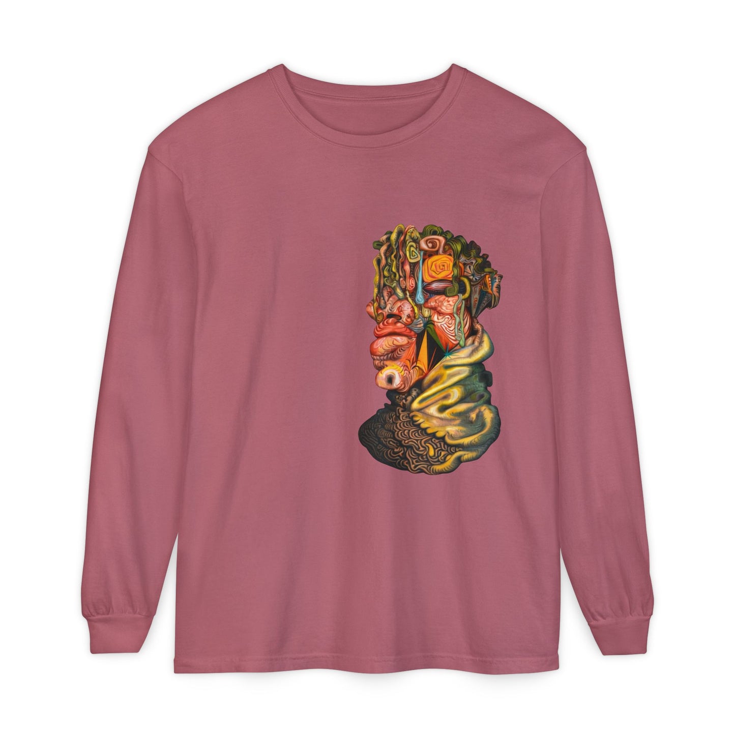 Mere Mortal Long Sleeve Tee — Surreal Collage Portrait Graphic