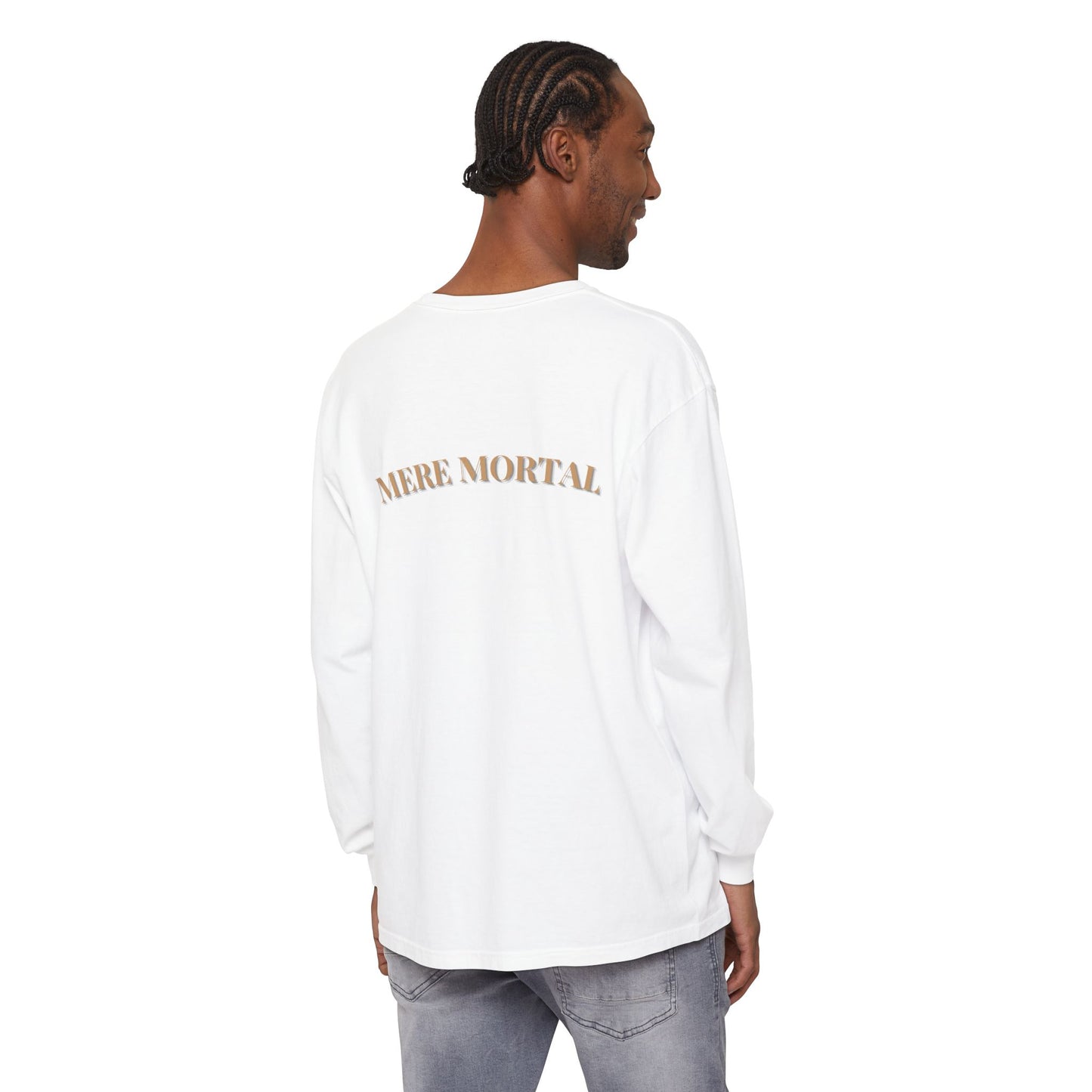Mere Mortal Long Sleeve Tee — Surreal Collage Portrait Graphic