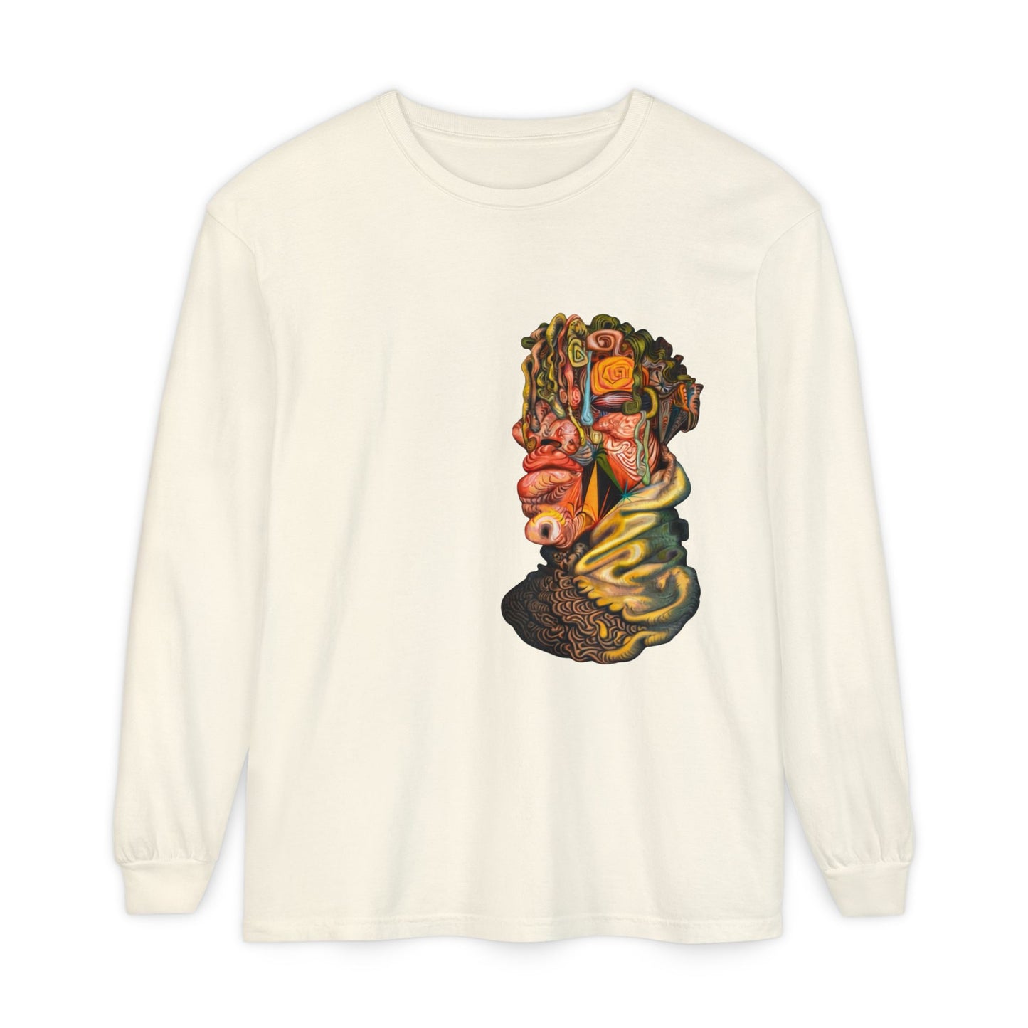 Mere Mortal Long Sleeve Tee — Surreal Collage Portrait Graphic