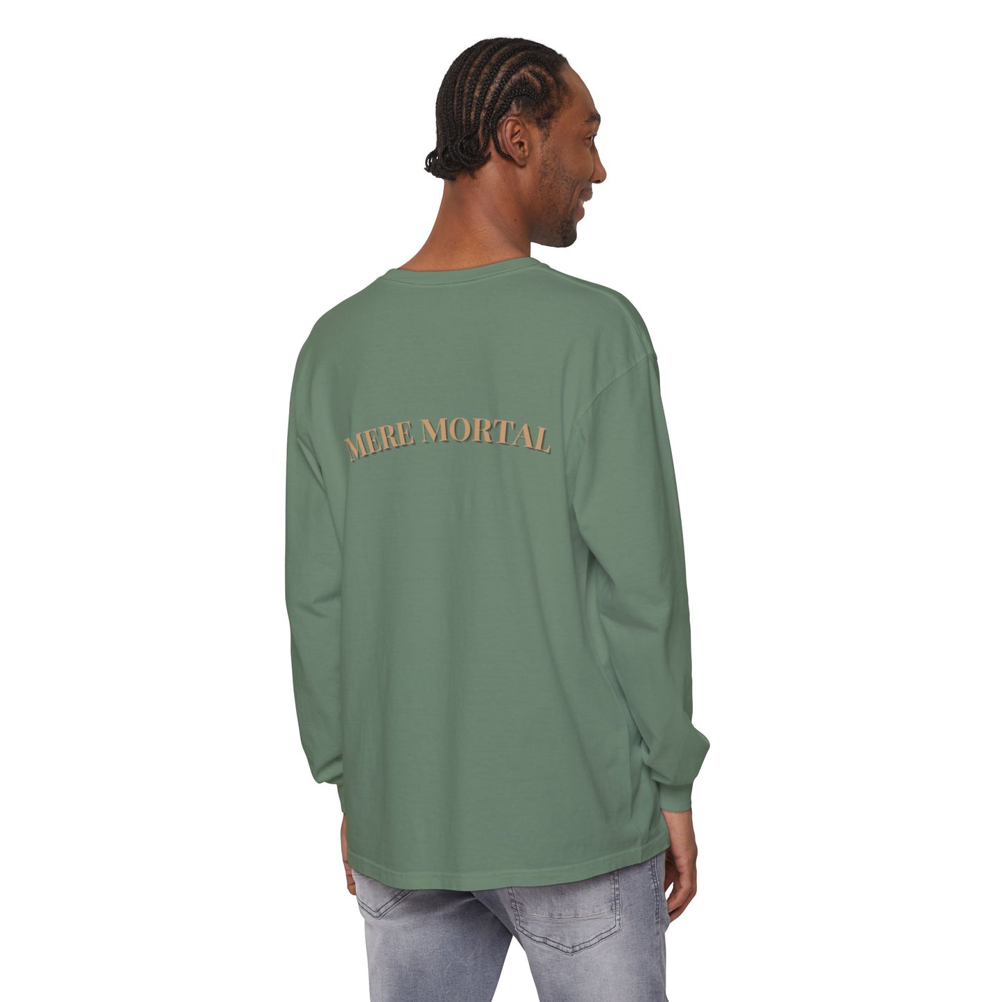 Mere Mortal Long Sleeve Tee — Surreal Collage Portrait Graphic