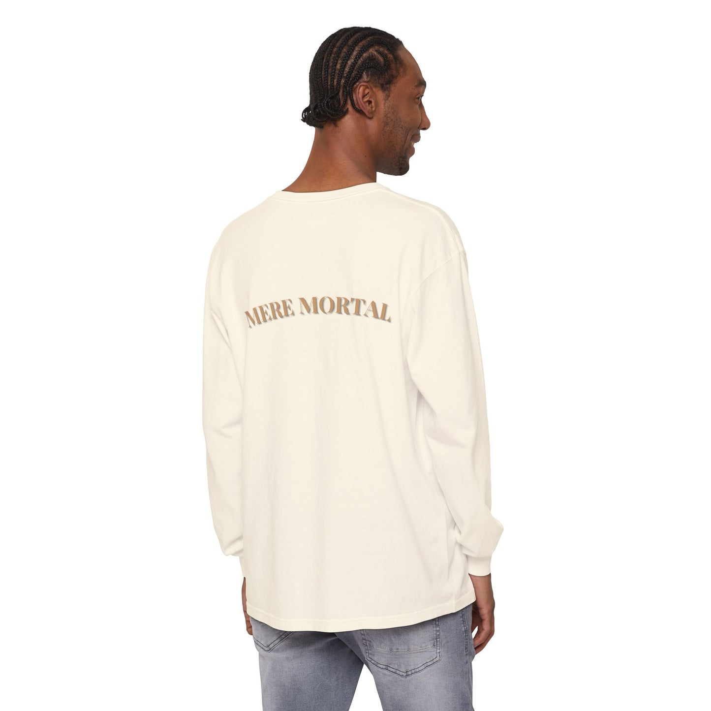 Mere Mortal Long Sleeve Tee — Surreal Collage Portrait Graphic