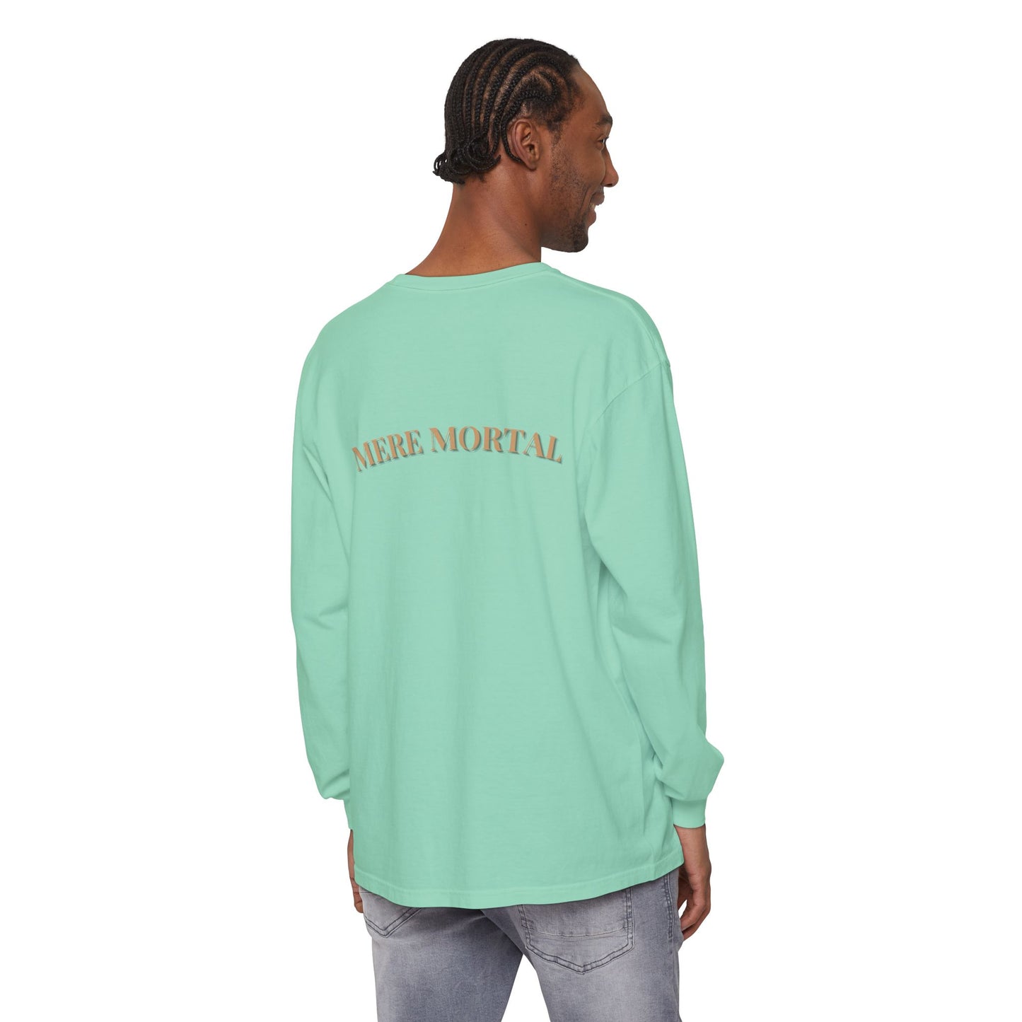 Mere Mortal Long Sleeve Tee — Surreal Collage Portrait Graphic
