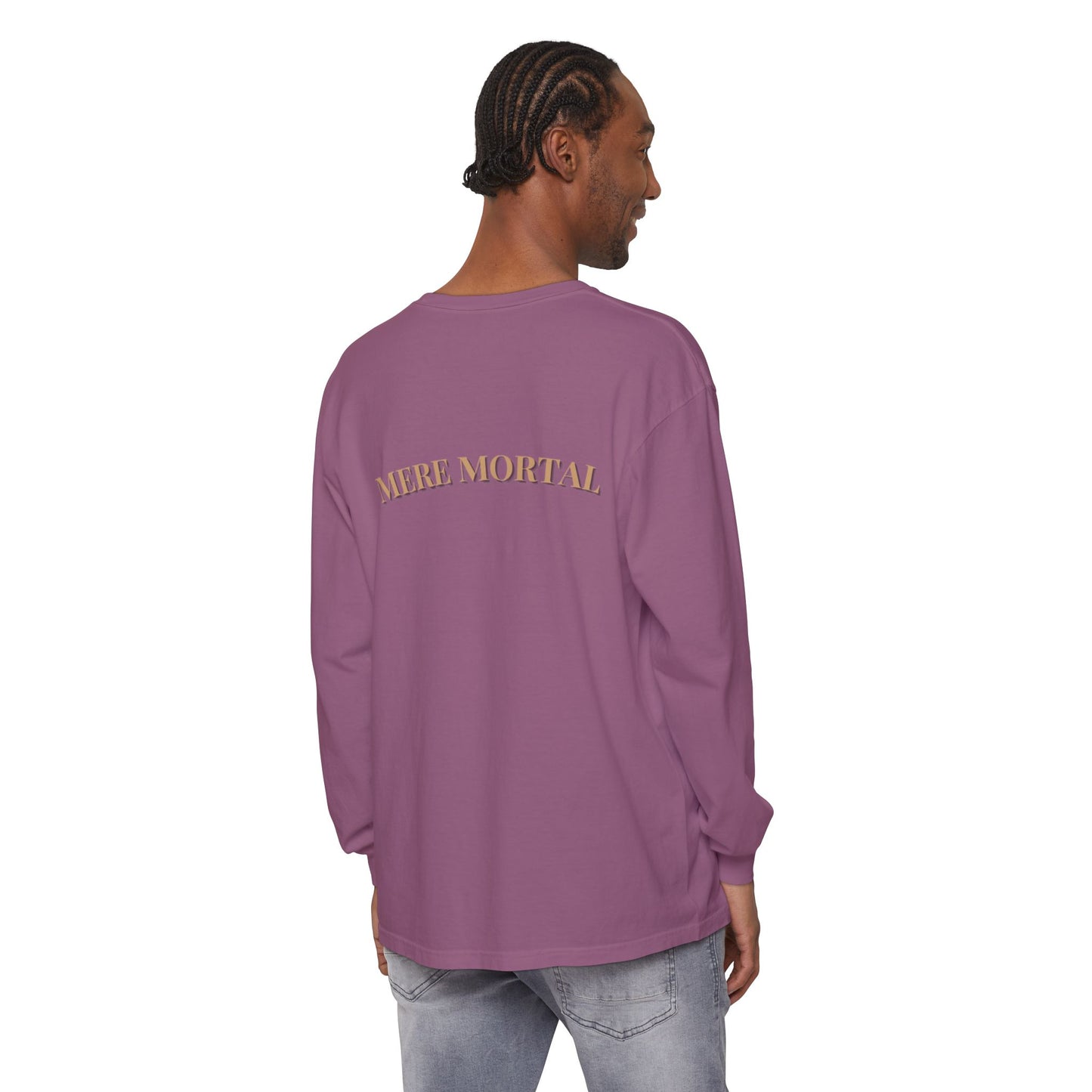 Mere Mortal Long Sleeve Tee — Surreal Collage Portrait Graphic